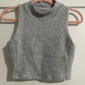 alo Grey Cropped High Neck Tank Top
